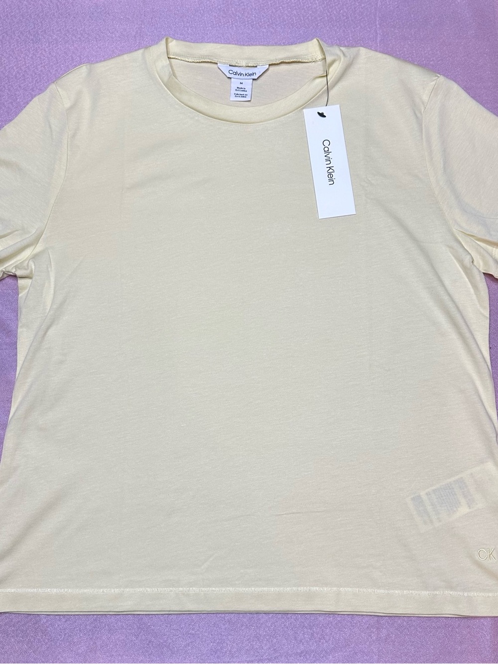 Calvin Klein Pale Yellow Short Sleeve Crewneck Tee - Medium